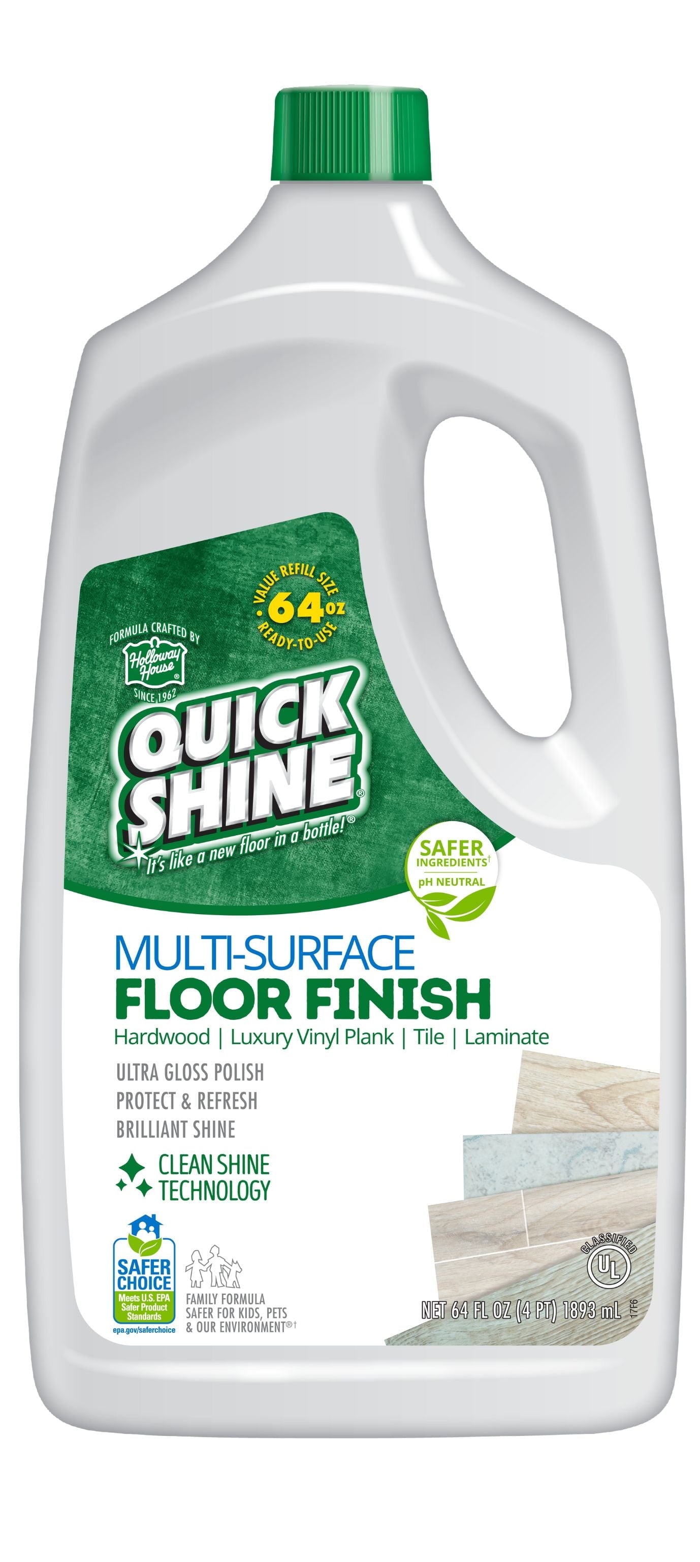 Quick Shine Multi-Surface Floor Finish, Pfas-Free Formula, All Purpose Household Floor Polish, 64 Oz