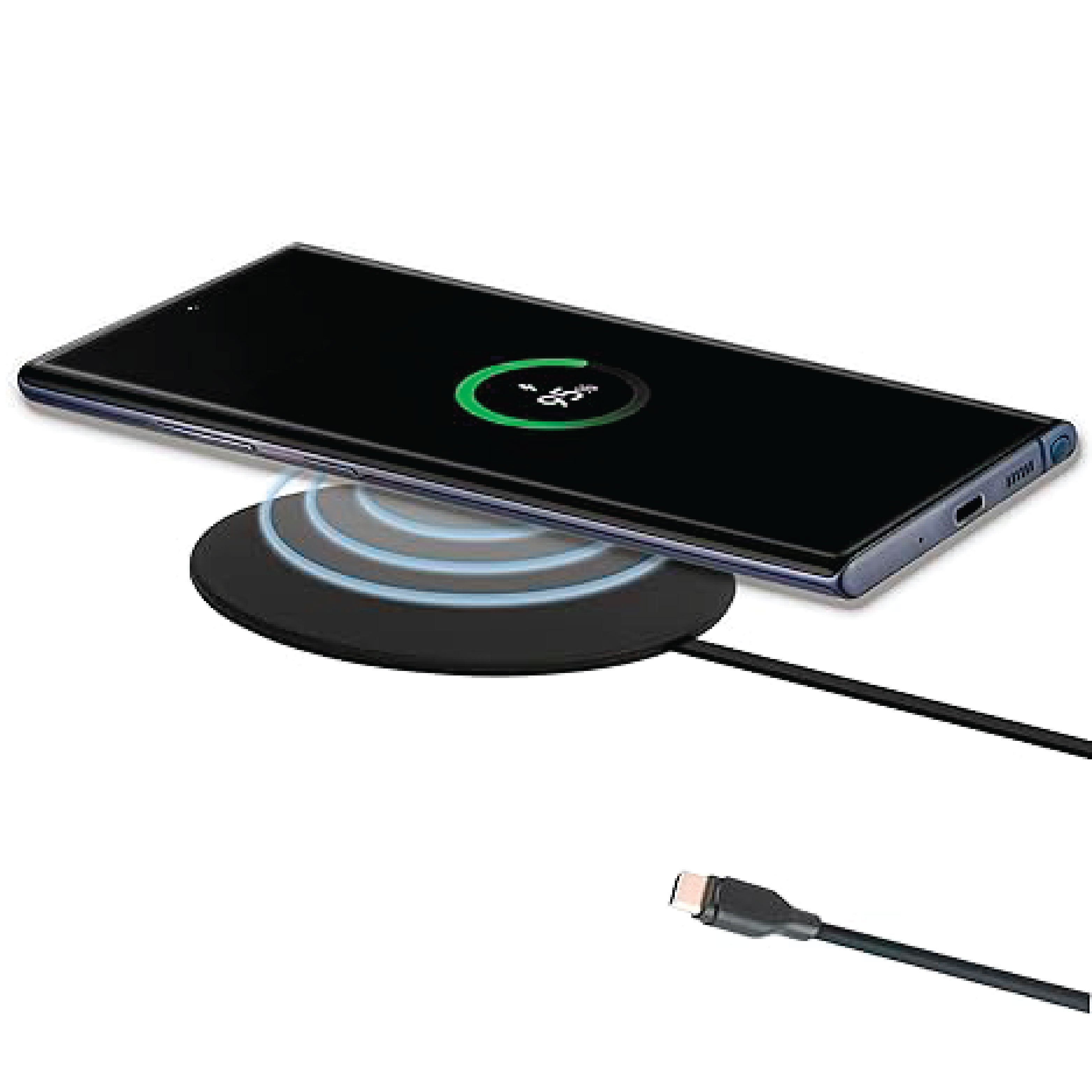 IJS Fast Wireless Phone Charger for Qi Enabled Devices - Ultra Slim Universal round Charging Pad Compatible with Multiple Mobiles - Black