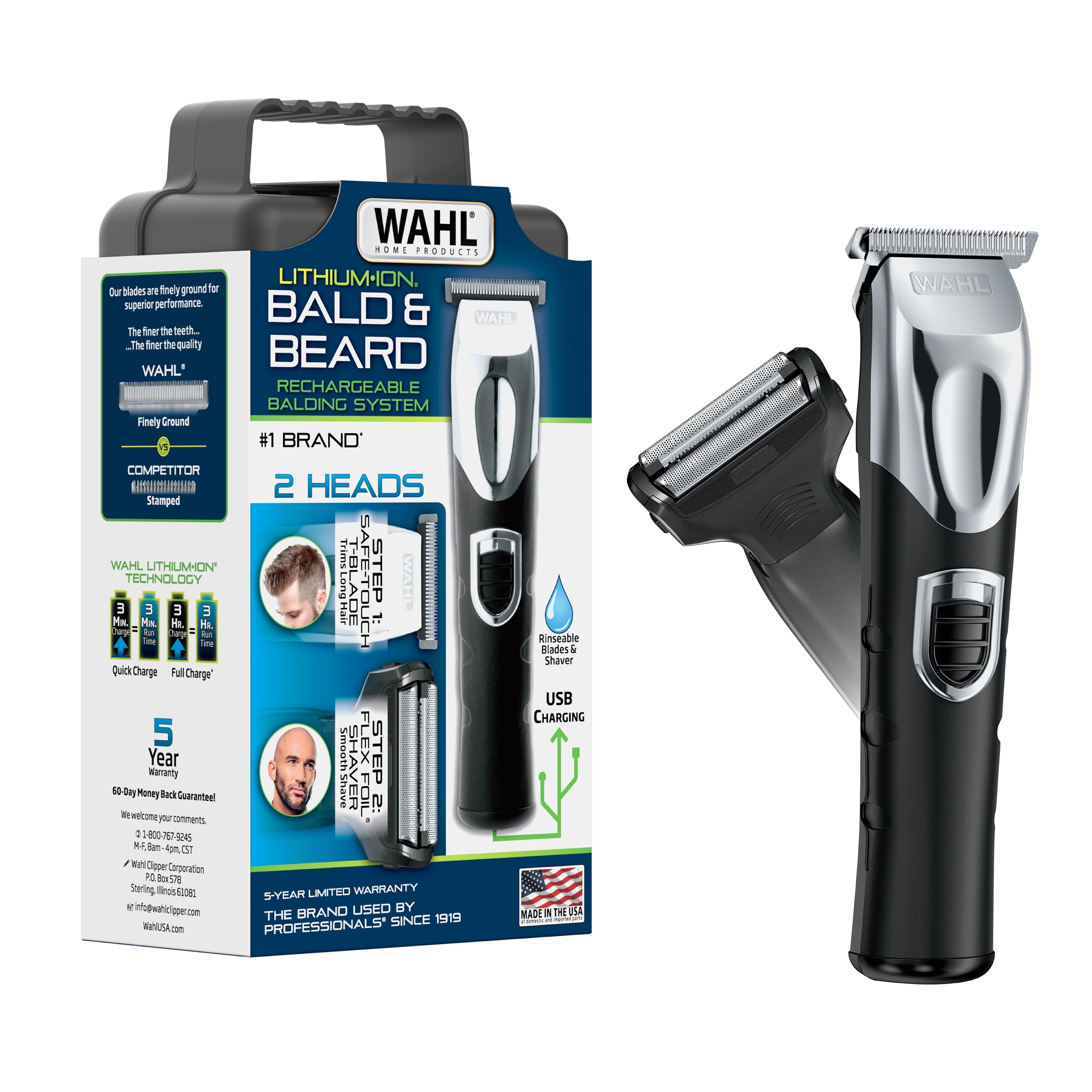 Bald N Shave Rechargeable Two Heads Rinseable T-Blade Trimmer for Men, 3023628