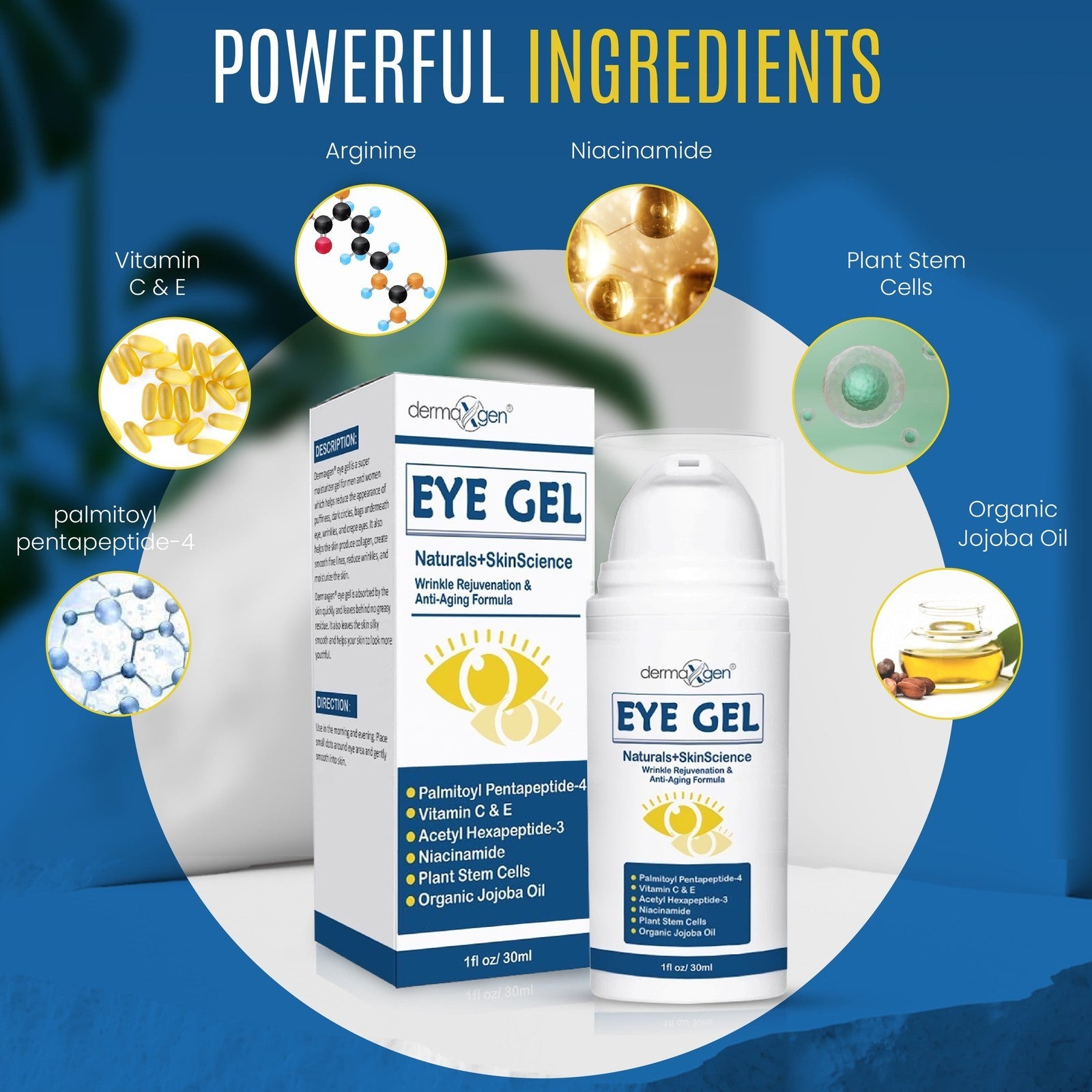 Eye Gel + Plant Stem Cells + Matrixyl 3000 + EYE BAG REMOVER, Arginine for Under