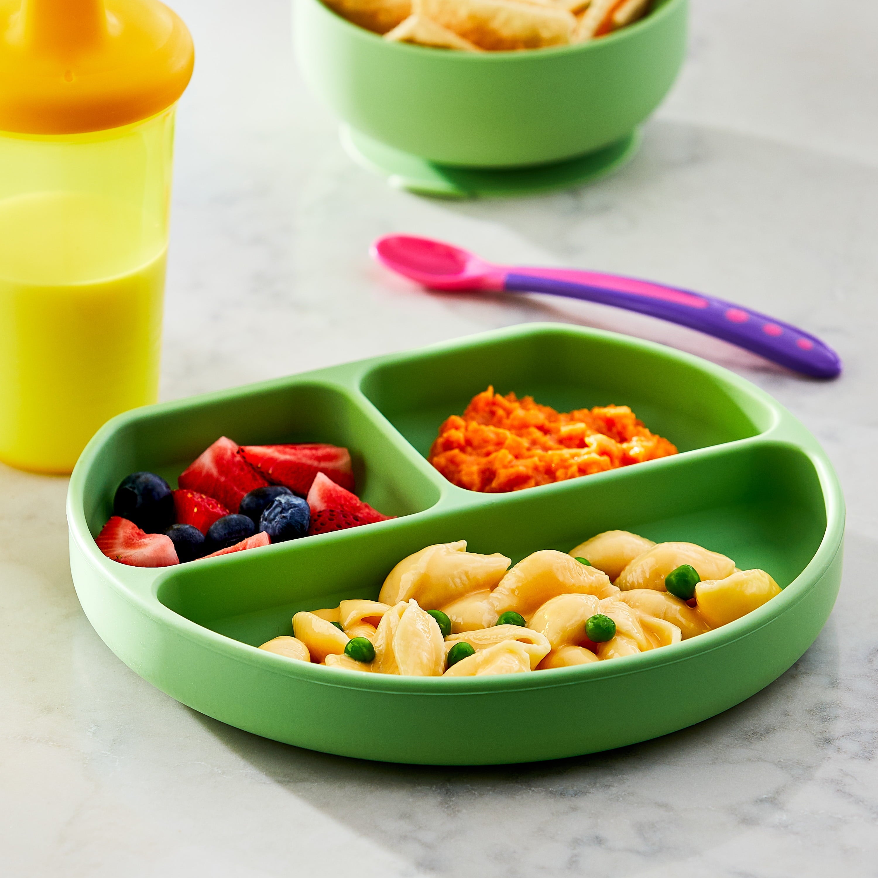 Parent'S Choice 3 Compartment Section Silicone Toddler Plate Sage Green