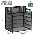 5-Tier Paper Letter Tray Organizer with Pen Holder, Mesh Desk Organizer with Handle