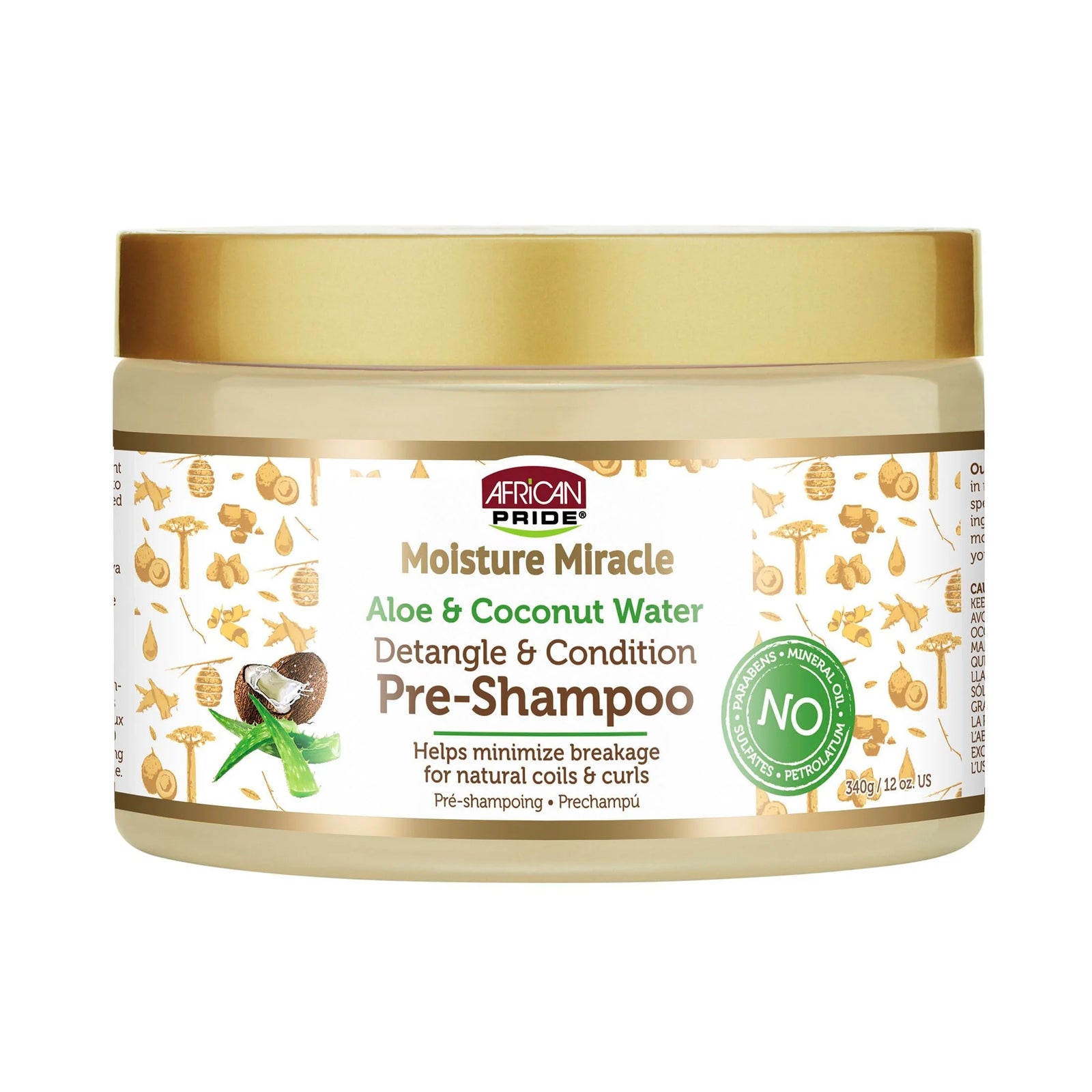 Aloe & Coconut Water Pre-Shampoo 12Oz., Coily, Curly, Moisturizing, Unisex