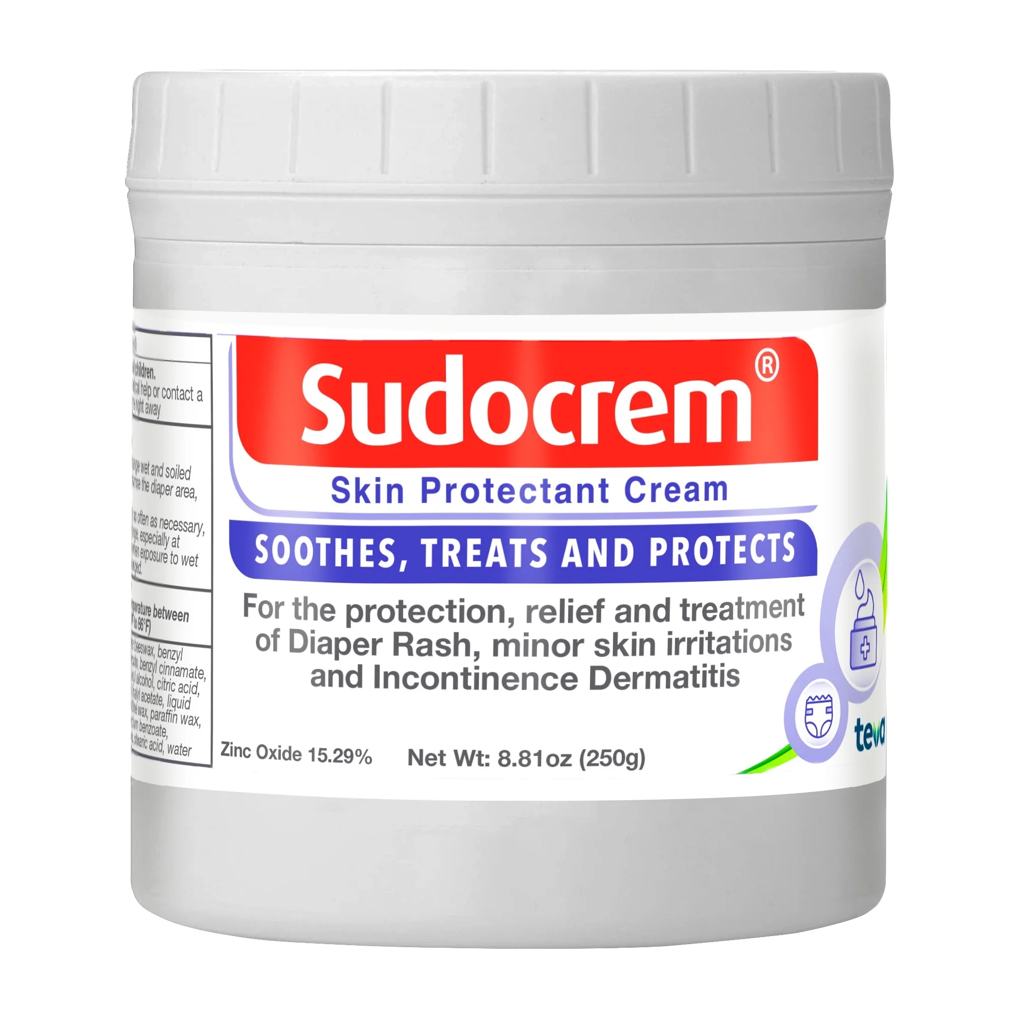 Sudocrem Diaper Rash Cream, Soothes, Treats, and Protects, 15.29% Zinc Oxide, 8.8Oz