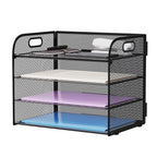 4-Tier Desk Organizer Tray, ,Paper Organizer for Desk,Mesh Desktop File Organizers with Handle