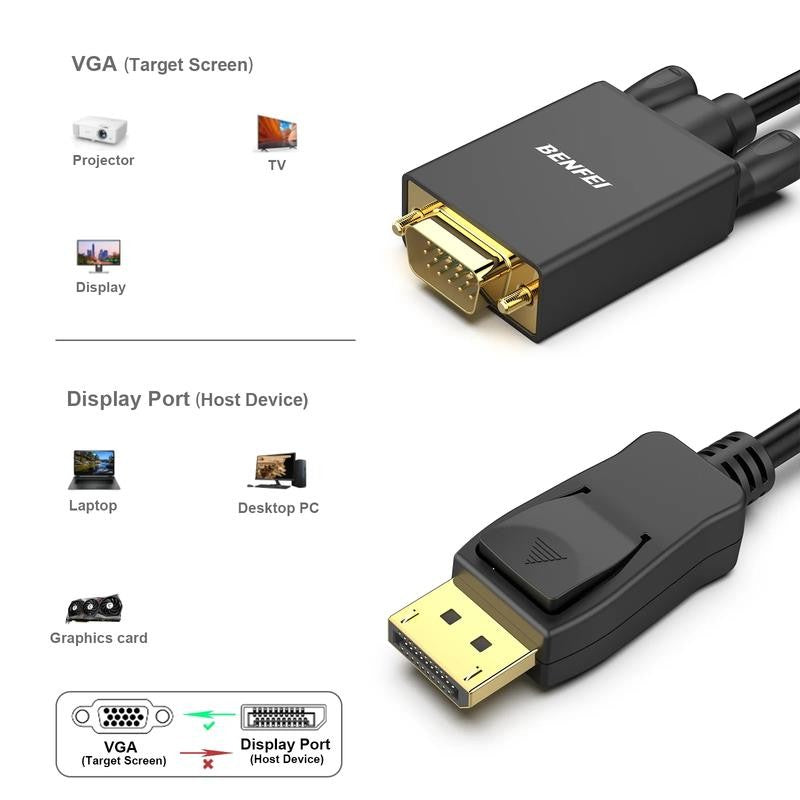 Displayport to VGA 6 Feet Cable, Uni-Directiona