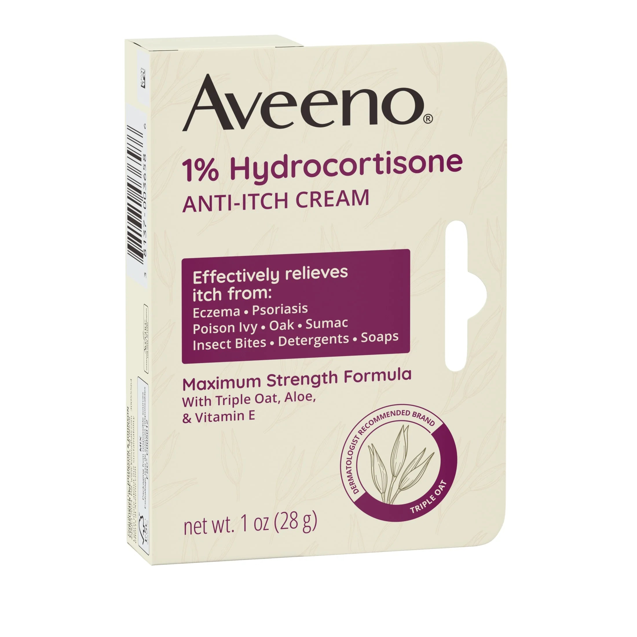 Aveeno Maximum Strength 1% Hydrocortisone Anti-Itch Relief Cream, 1 Oz