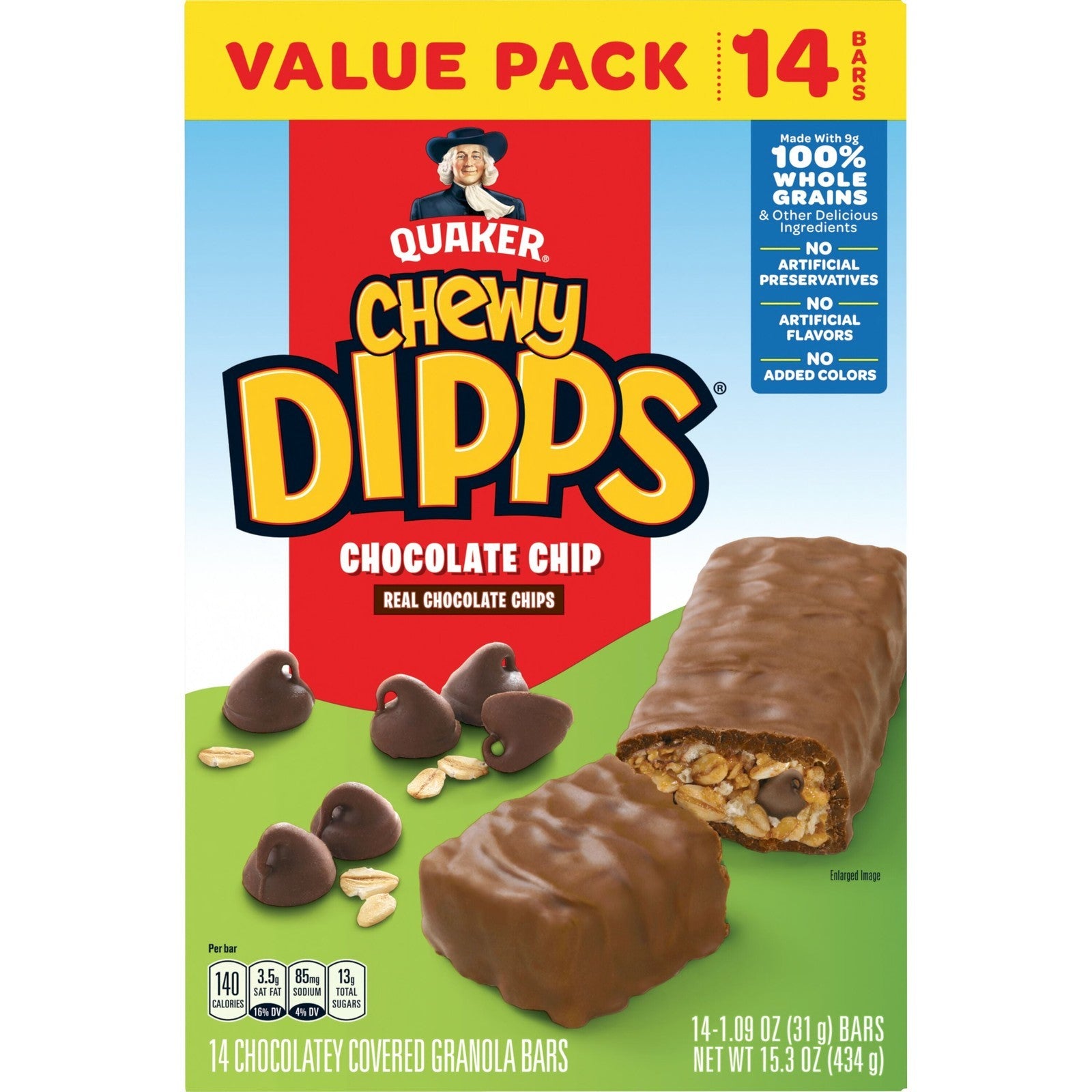 Chewy Dipps Chocolatey Covered Granola Bars Chocolate Chip, 1.09 Oz 14 Count