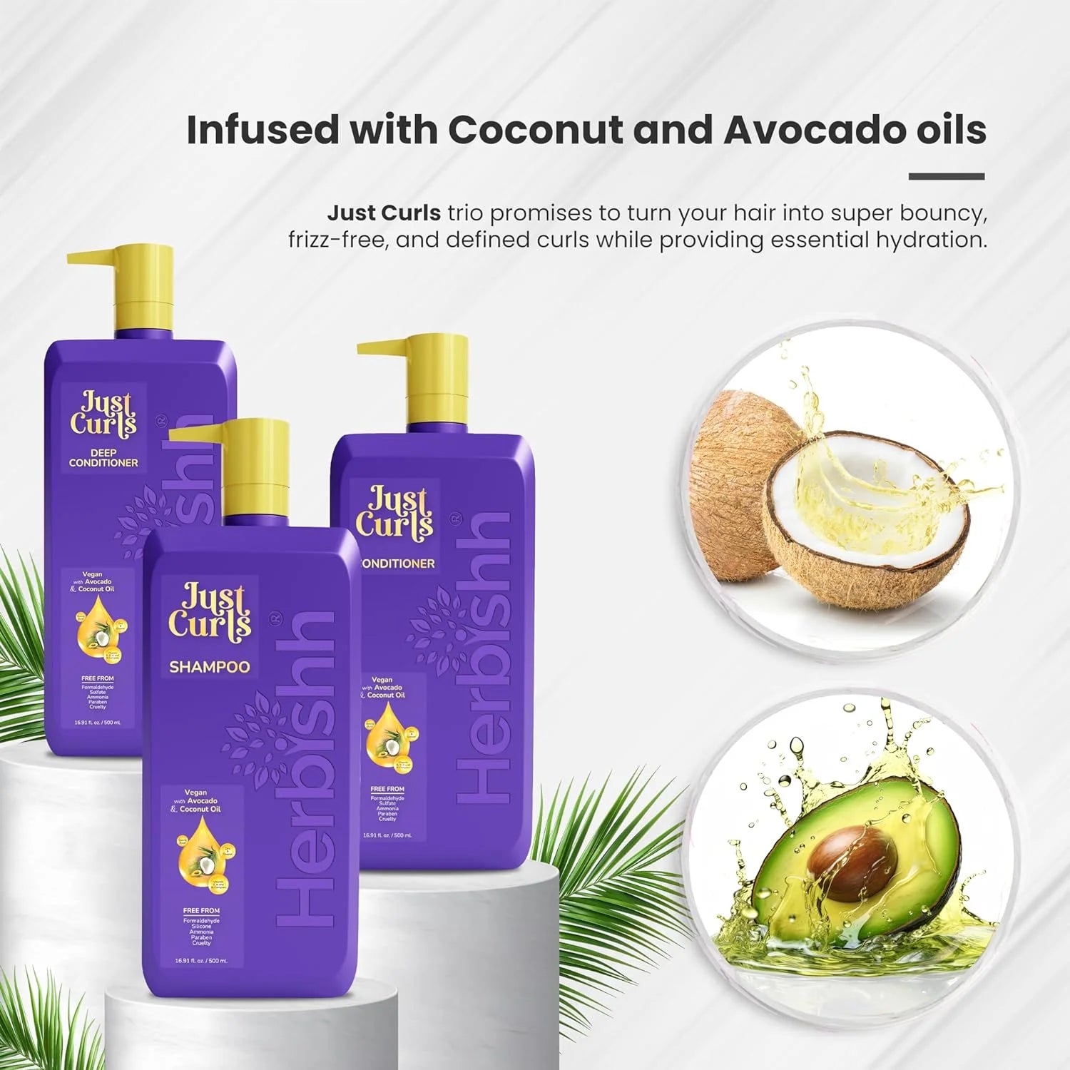 (2 Pack)  Just Curls Coconut & Avocado Oil Infused Curly Hair Shampoo and Conditioner Set, Sulfate-Free Vegan Kit for Curly Hair Care Women & Men Wavy, Curly Hair Products for Nourished Smooth Hair