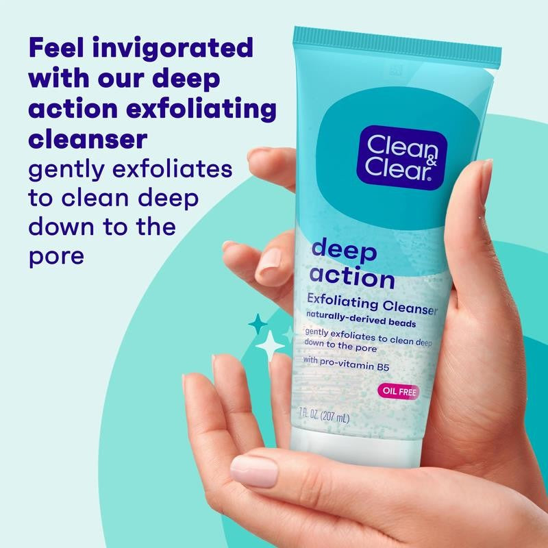 Clean Clear Oil-Free Deep Action Exfoliating Acne Face Scrub, Facial Cleanser An