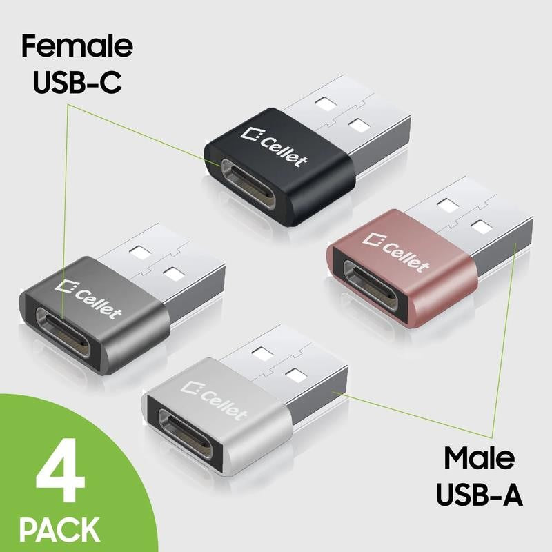4-Pack USB-C Female to USB-A Male Adapter, Type-C to a Data Sync and Charger Cab