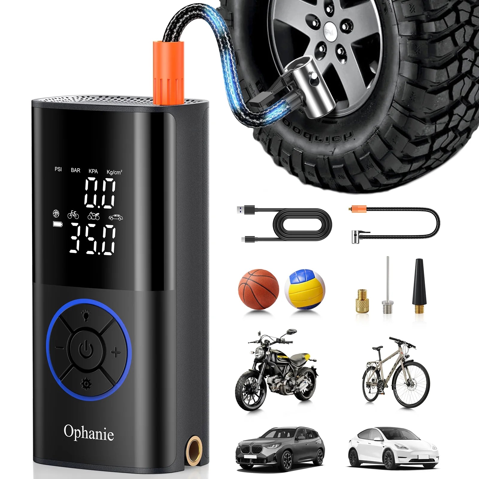 Cordless Portable Tire Inflator - 160 Psi Digital Pressure Gauge, Air Compressor