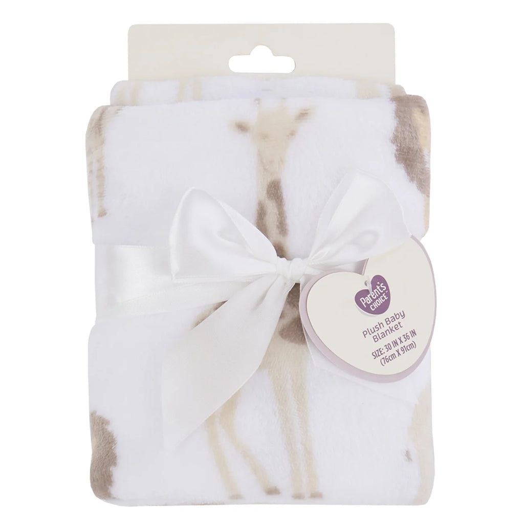 Parent'S Choice Safari Print Plush Baby Blanket, 30" X 36", White, Tan, Infant Unisex