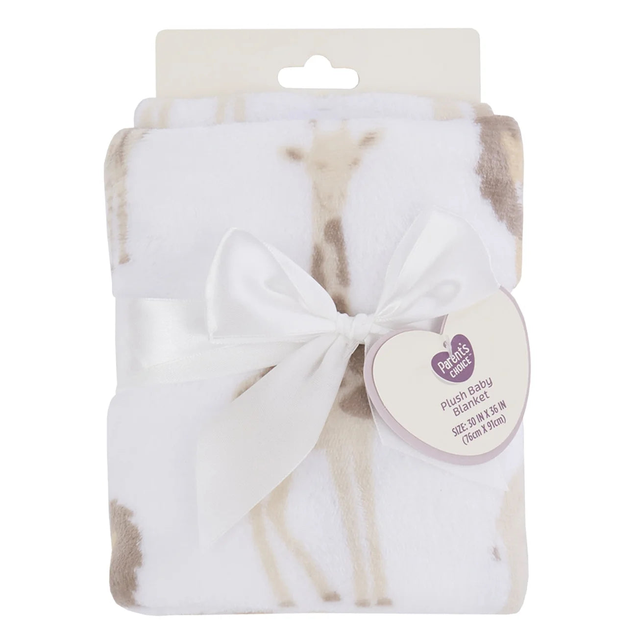 Parent'S Choice Safari Print Plush Baby Blanket, 30" X 36", White, Tan, Infant Unisex