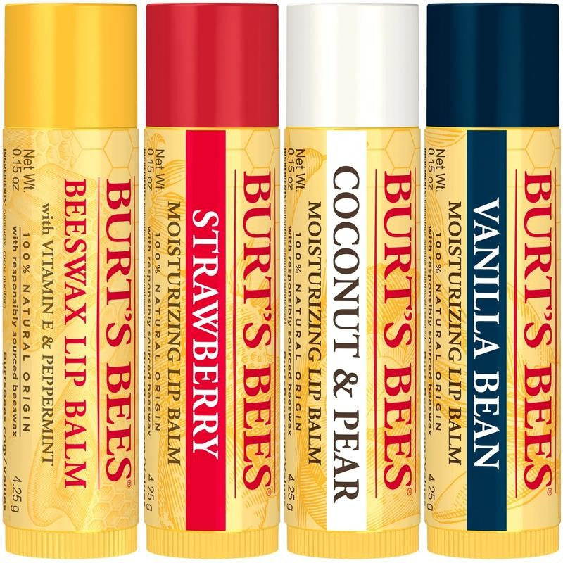 100% Natural Origin Moisturizing Lip Balm with Beeswax, Variety Pack, 4 Tubes