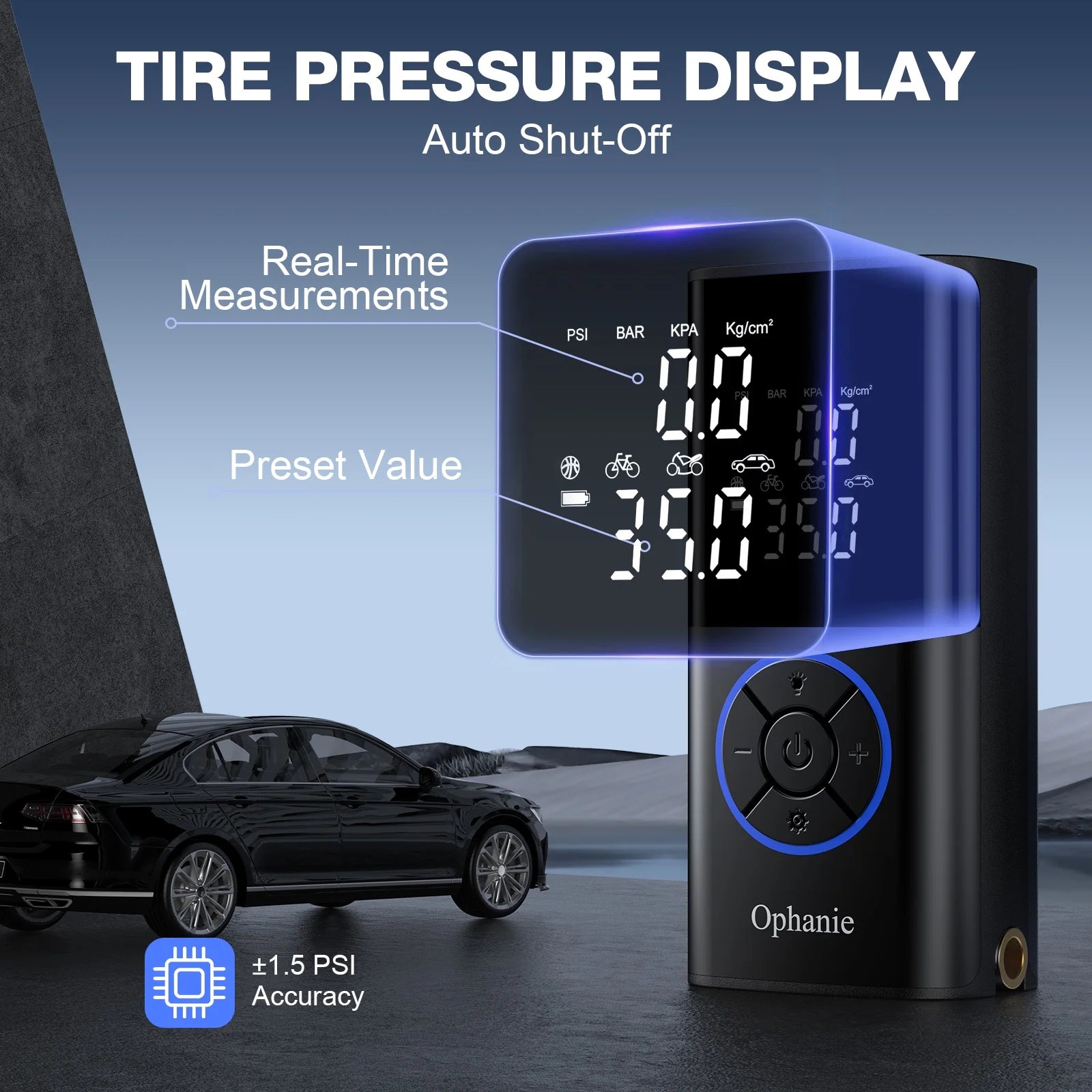 Cordless Portable Tire Inflator - 160 Psi Digital Pressure Gauge, Air Compressor