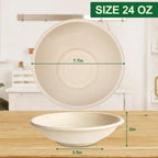 24 OZ Compostable Paper Bowls Heavy-Duty Bulk, 125 Pack Natural Sugarcane Fibers