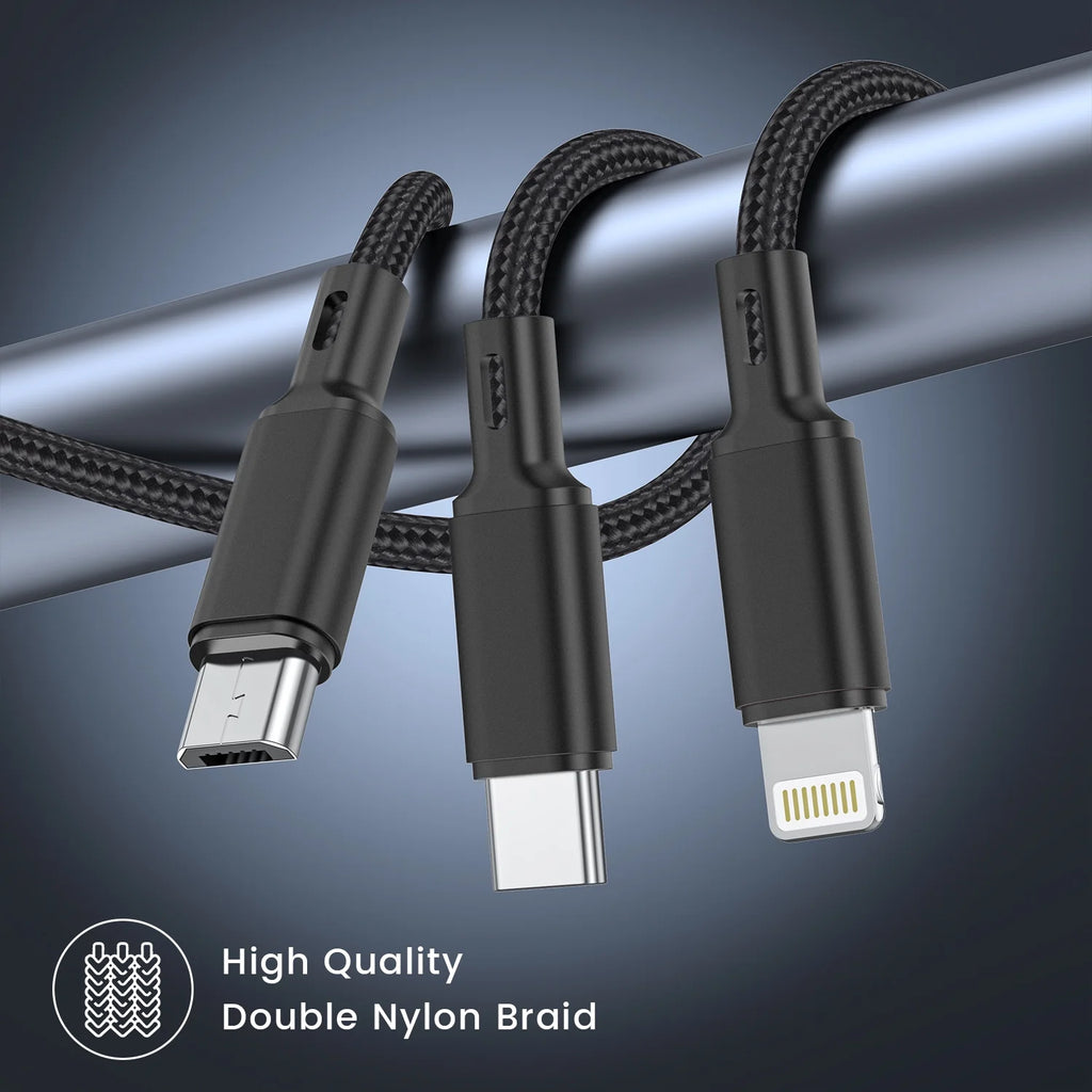 Cshidworld Multi Charging Cable 4FT, Multi Fast Charger Nylon Braided 3 in 1 Universal Phone Charger Fast Charging with USB C/Micro Usb/Iphone Port Compatible with Most Phones & Pads,Black