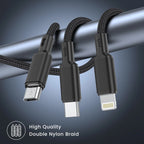 Cshidworld Multi Charging Cable 4FT, Multi Fast Charger Nylon Braided 3 in 1 Universal Phone Charger Fast Charging with USB C/Micro Usb/Iphone Port Compatible with Most Phones & Pads,Black