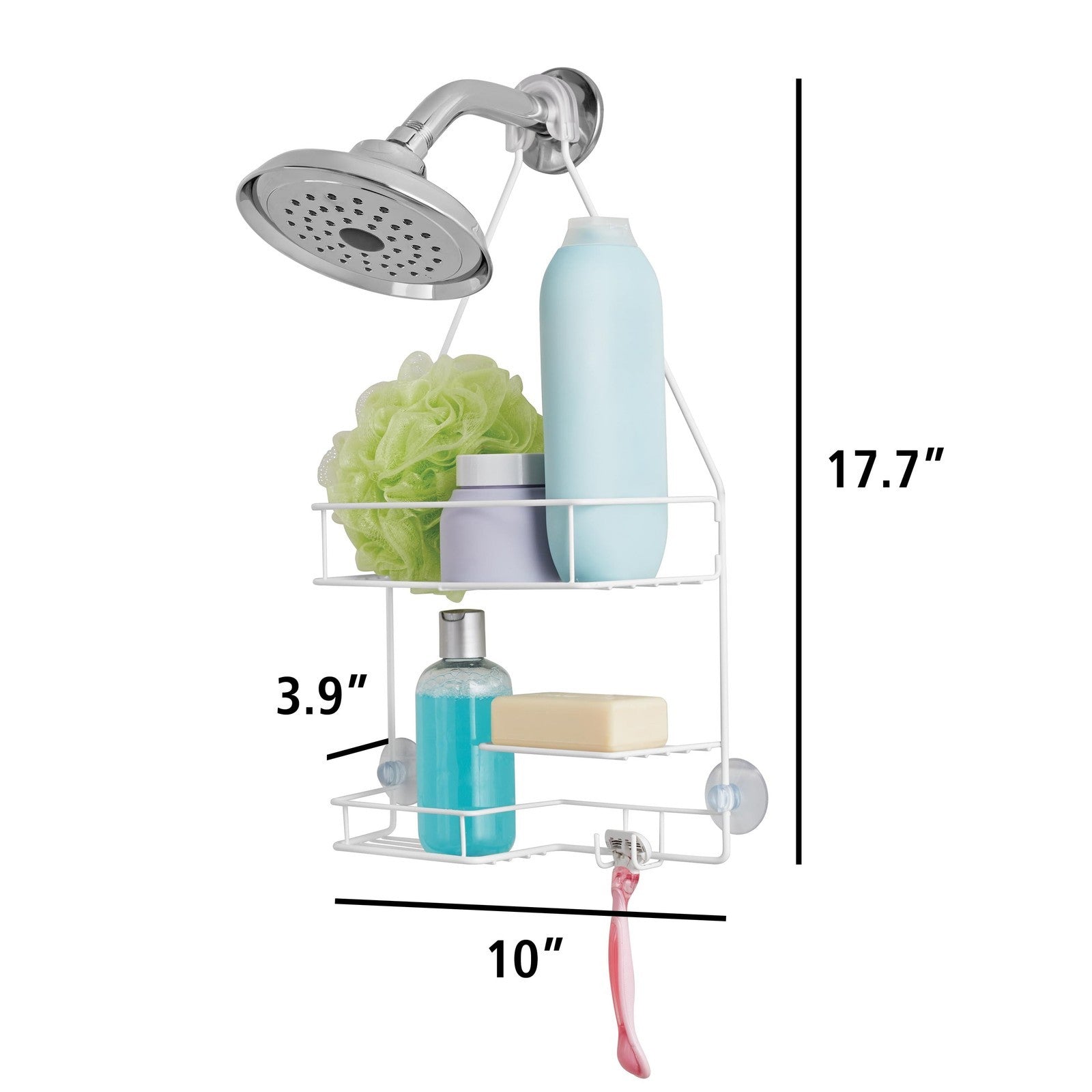 Basic Hanging Shower Caddy with 2 Shelves and Soap Tray, White