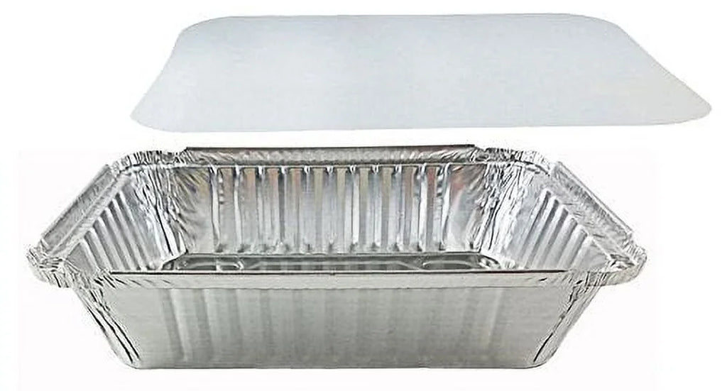 2 1/4 Lb. Oblong Deep Aluminum Foil Take-Out Pan with Board Lid Disposable Conta
