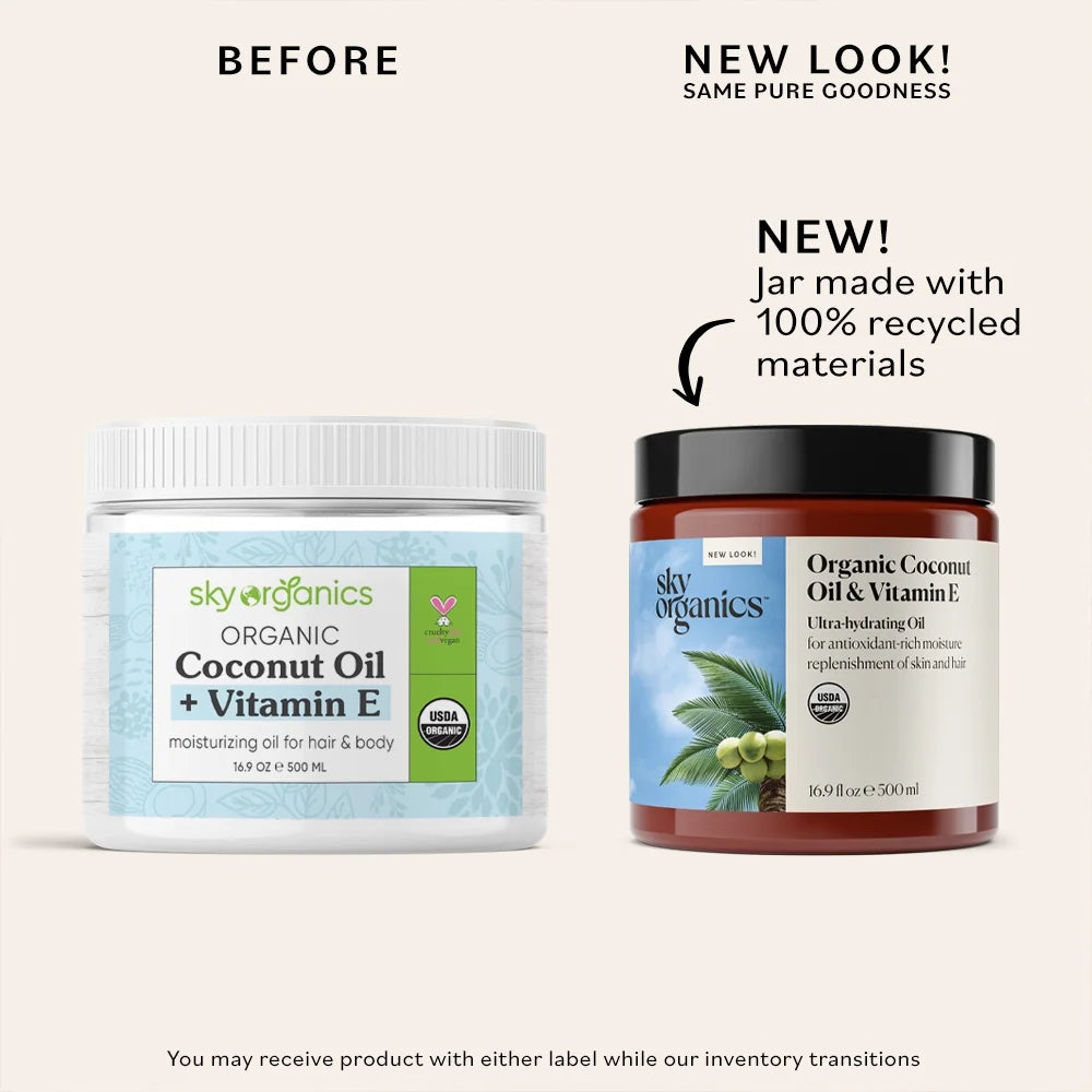 Sky Organics Organic Coconut Oil & Vitamin E Ultra-Hydrating Oil for Hair + Skin, 16.9 Fl Oz