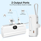 PLUSBRAVO Portable Charger Small Fast Charger 5000Mah Portable Power Pack with Built-In Cables, for Iphone, Samsung