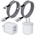 AILKIN Compatible with Iphone Charger Fast Charging with 2Pack Usb a Light-Ning Cables 6Ft Cords 2.1A Dual Port Charger Blocks Compatible with Iphone 14/13/12/11,White