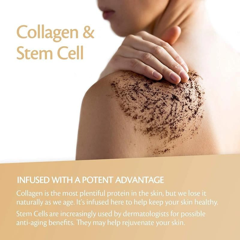 Arabica Coffee Exfoliating Body Scrub with Collagen and Stem Cell, 12 Oz