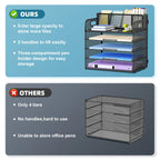5-Tier Paper Letter Tray Organizer with Pen Holder, Mesh Desk Organizer with Handle