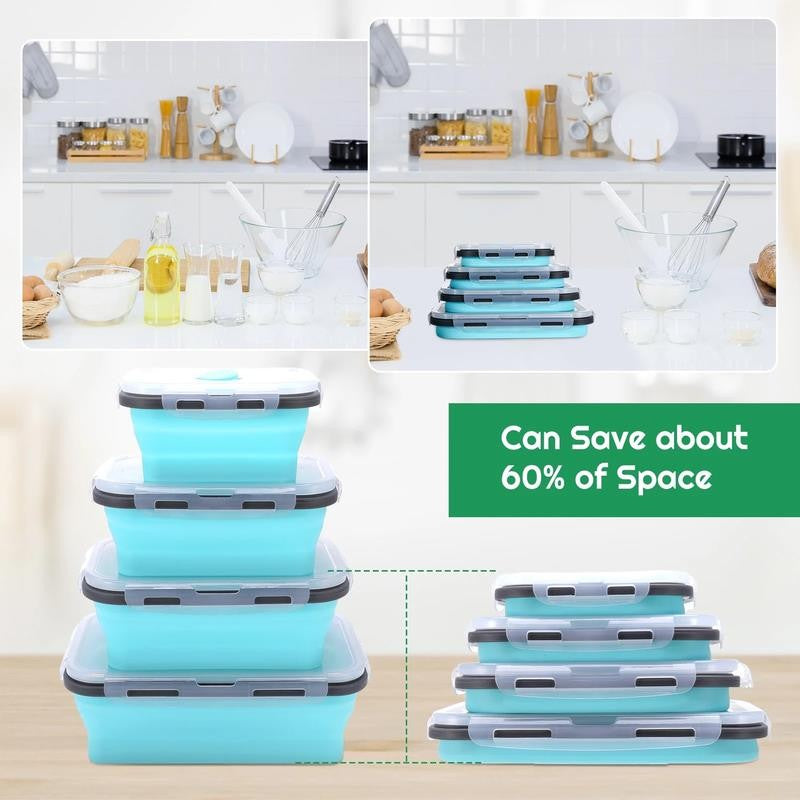 4 Pack Silicone Collapsible Bowls with Airtight Lids, Collapsible Food Storage C