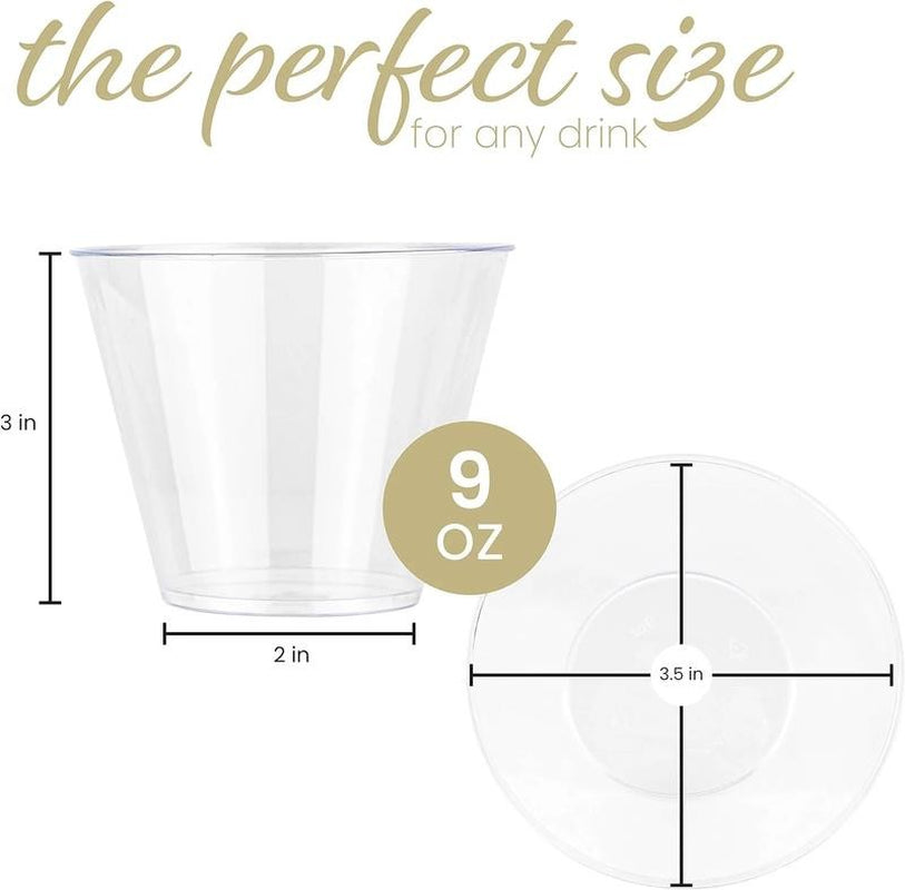9 Oz Disposable Cups Plastic Tumblers Party Cups Clear, 100-Pack