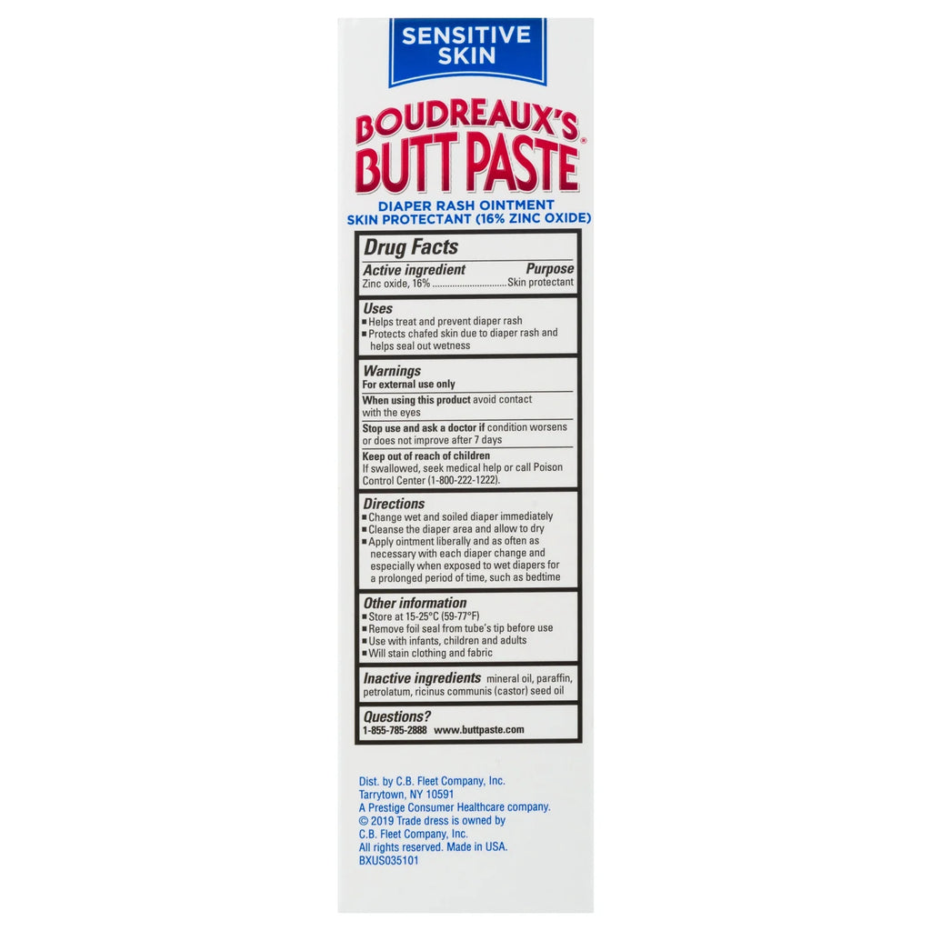 Boudreaux'S Butt Paste for Sensitive Skin Diaper Rash Cream, Ointment for Infant, 4 Oz Tube