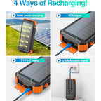 45800Mah Solar Charger Power Bank 15.5W Fast Charging USB Battery Pack with 3 Cables, Solar Phone Charger Compatible for Iphone & Android