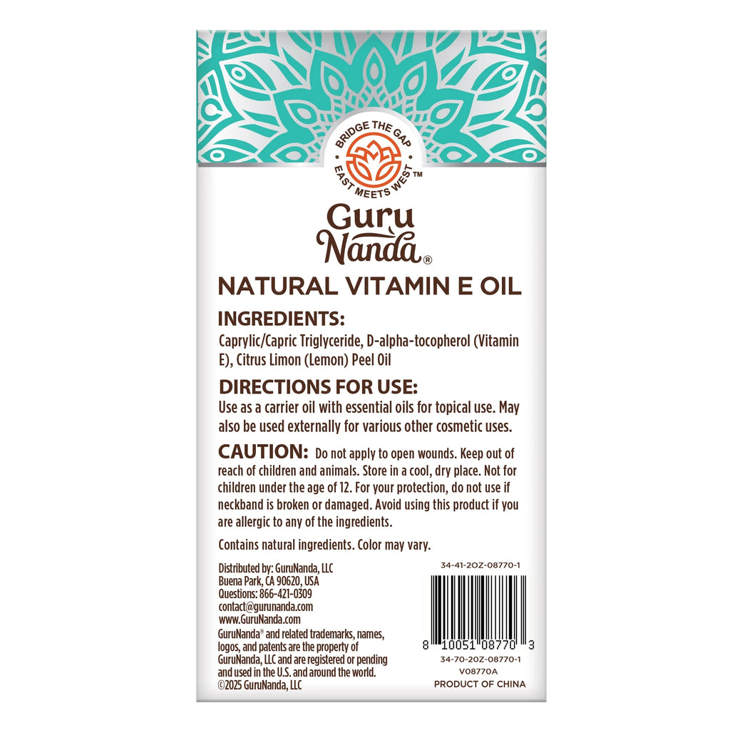 Gurunanda Natural Vitamin E Oil - 5,000 IU - 2 Fl. Oz