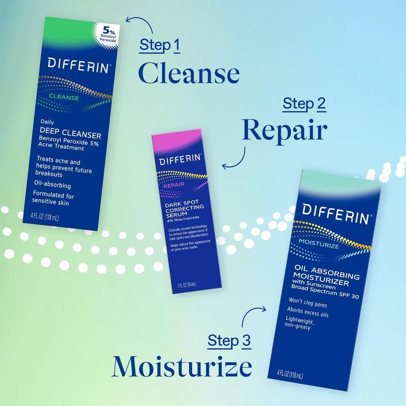 Daily Deep Cleanser Face and Body Wash with 5% Benzoyl Peroxide, Dermatologist-