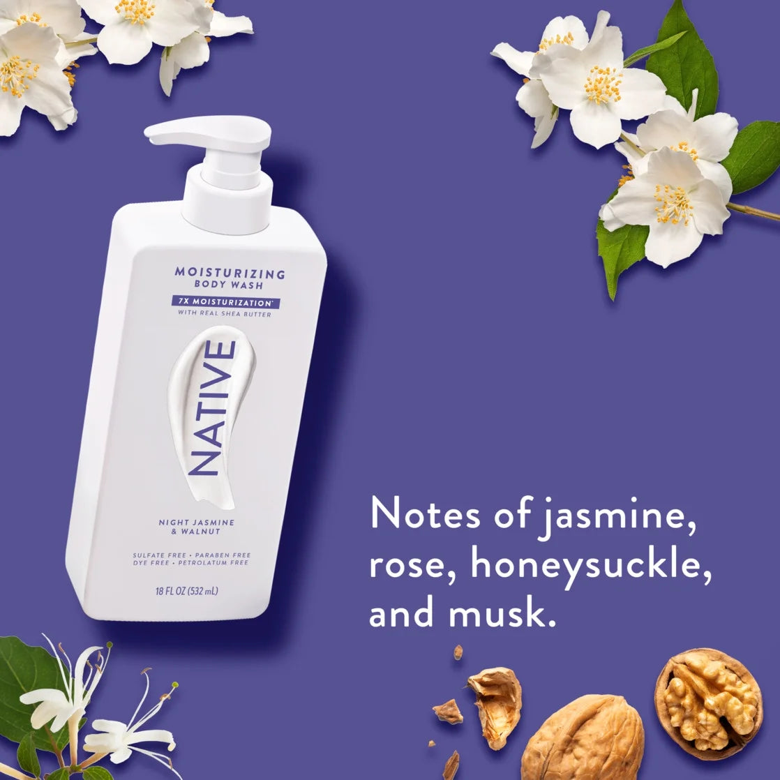 NATIVE Night Jasmine & Walnut Moisturizing Body Wash 18Oz
