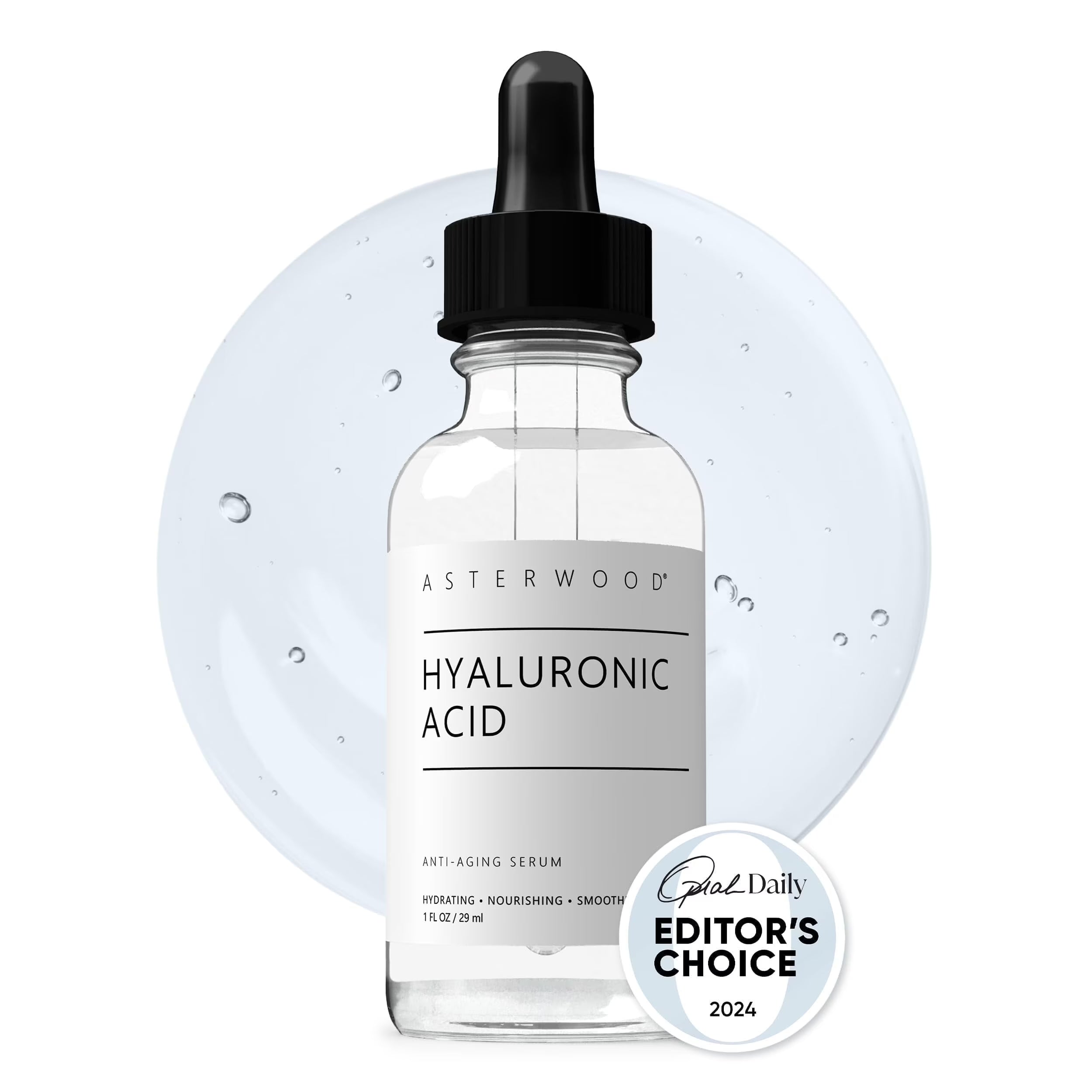 Asterwood Hyaluronic Acid Serum for Face - Plumping, Anti-Aging, Hydrating, Fragrance-Free, 1 Fl Oz