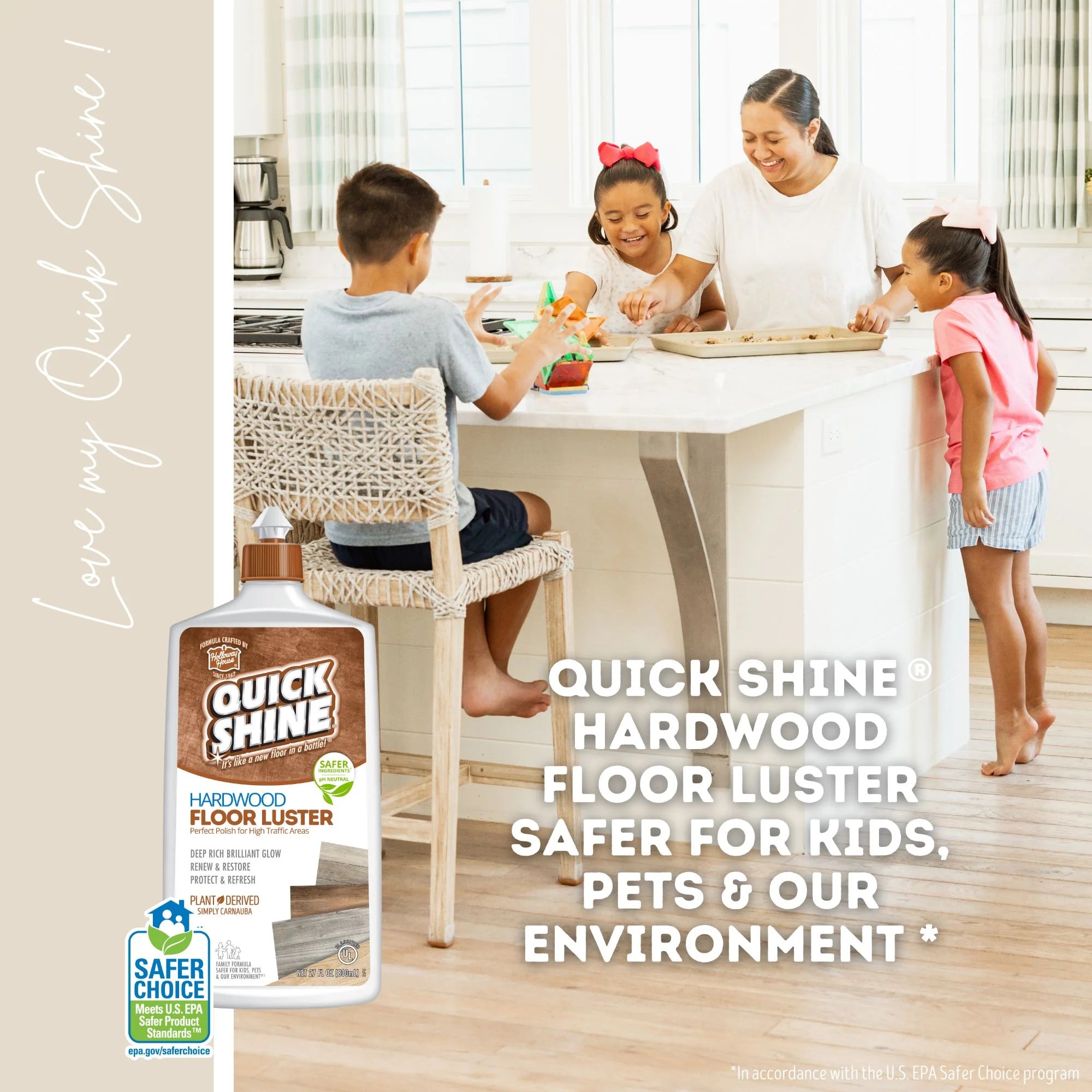 Quick Shine Hardwood Floor Luster, Pfas-Free Formula Floor Polish with Plant-Derived Carnauba 27Oz