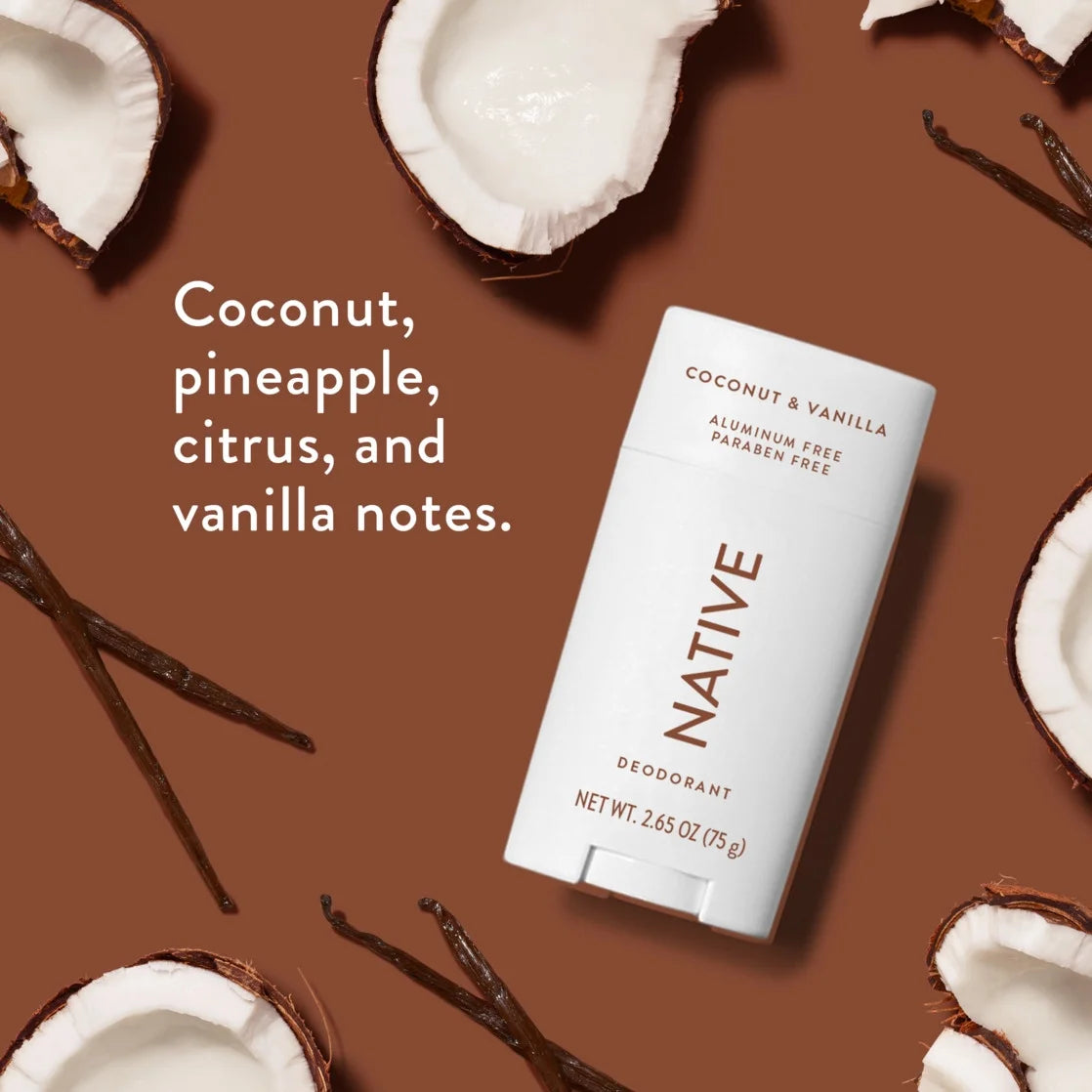 Native Deodorant, Aluminum Free, Coconut & Vanilla, Deodorant for Women and Men, 2.65 Oz