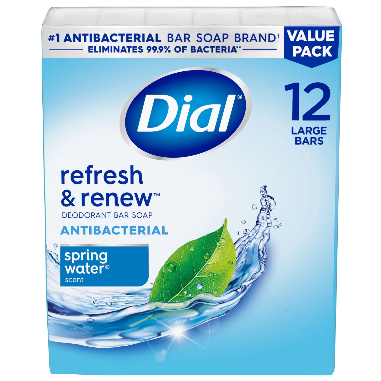 Antibacterial Bar Soap, Refresh & Renew, Spring Water, 4 Oz, 12 Bars
