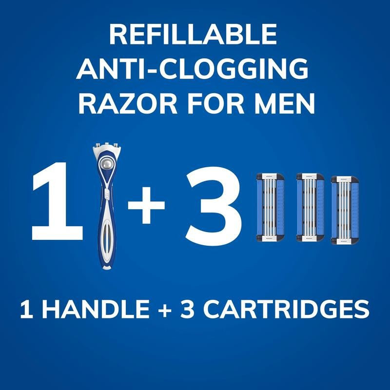 Easyrinse Anti-Clogging Men'S 4-Blade Refillable Manual Razors with 3 Cartridges