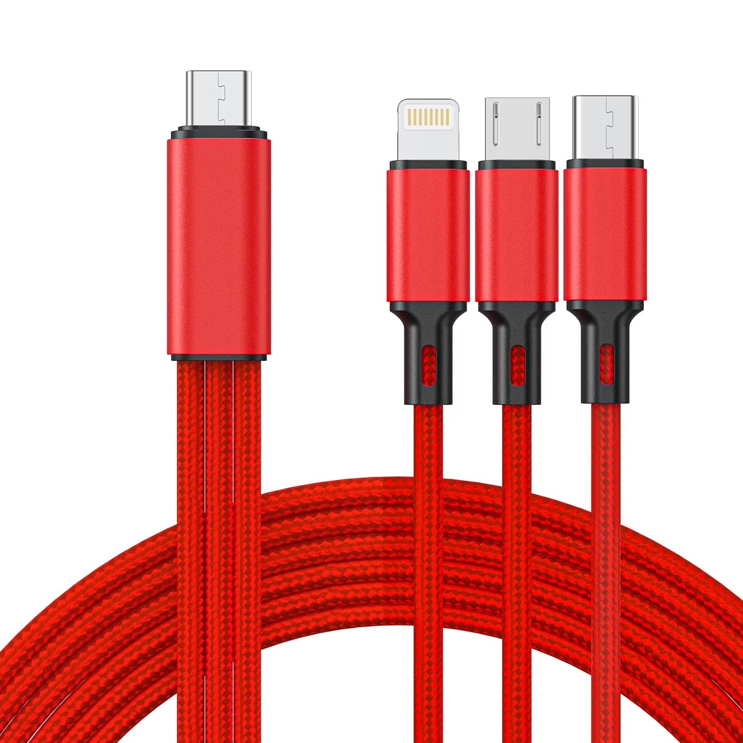 Cshidworld Multi Charging Cable 4FT, Multi Fast Charger Nylon Braided 3 in 1 Universal Phone Charger with USB C/Micro Usb/Iphone Port Compatible with Most Phones & Pads, Samsung Galaxy,Red