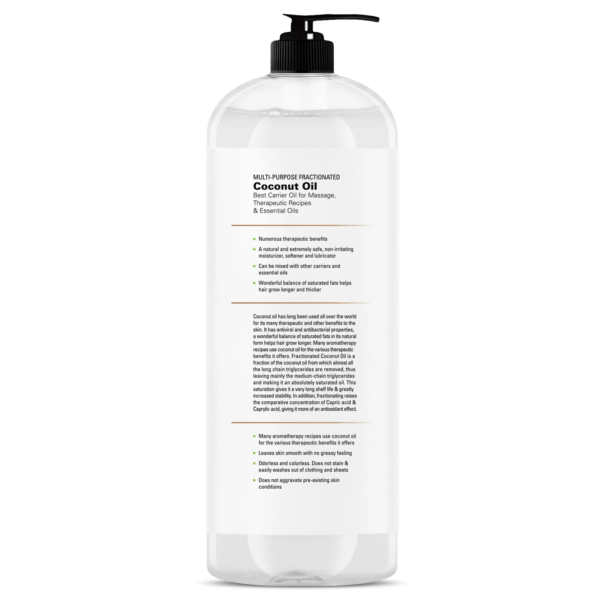 Majestic Pure Fractionated Coconut Oil - Relaxing Massage Oil, Liquid Carrier Oil for Diluting Essential Oils - Skin, Lip, Body & Hair Oil Moisturizer & Softener - 16 Fl Oz