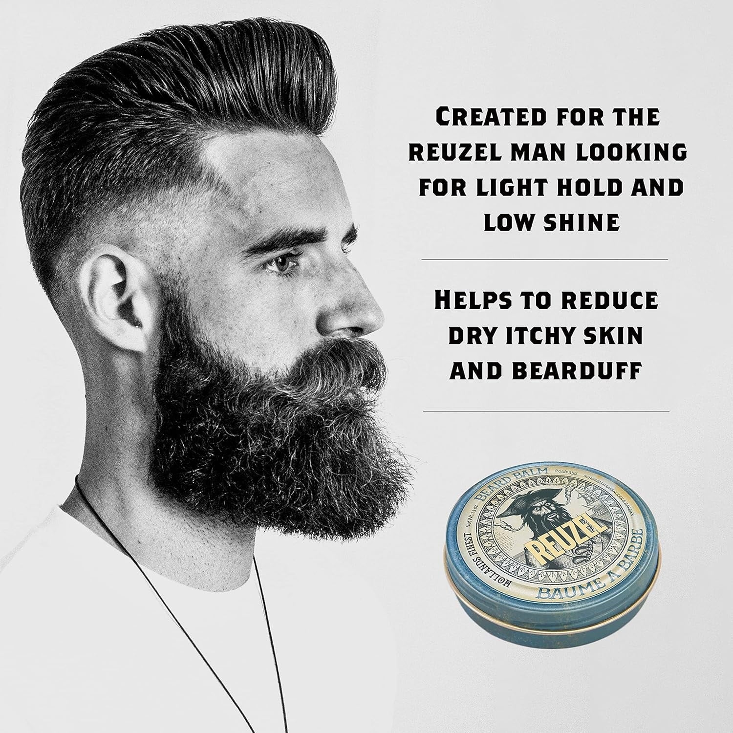 REUZEL Beard Balm, Light Hold, Moisturizing, Deep Wood Scent, 1.3 Oz