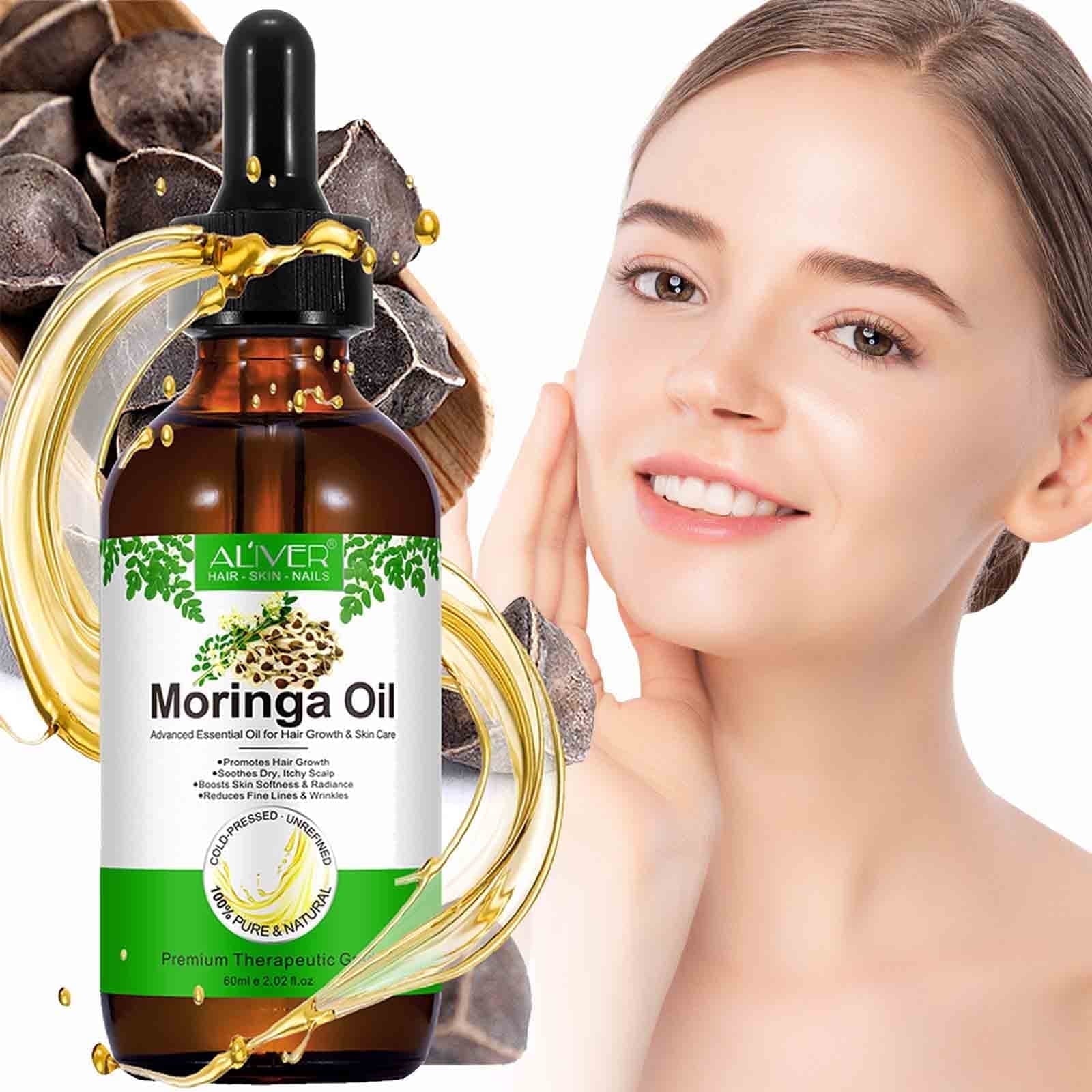 Aliver Moringa Oil 100% Pure & Natural,Reduces Breakage & Split Ends , Cold-Pressed, 2.02Fl.Oz