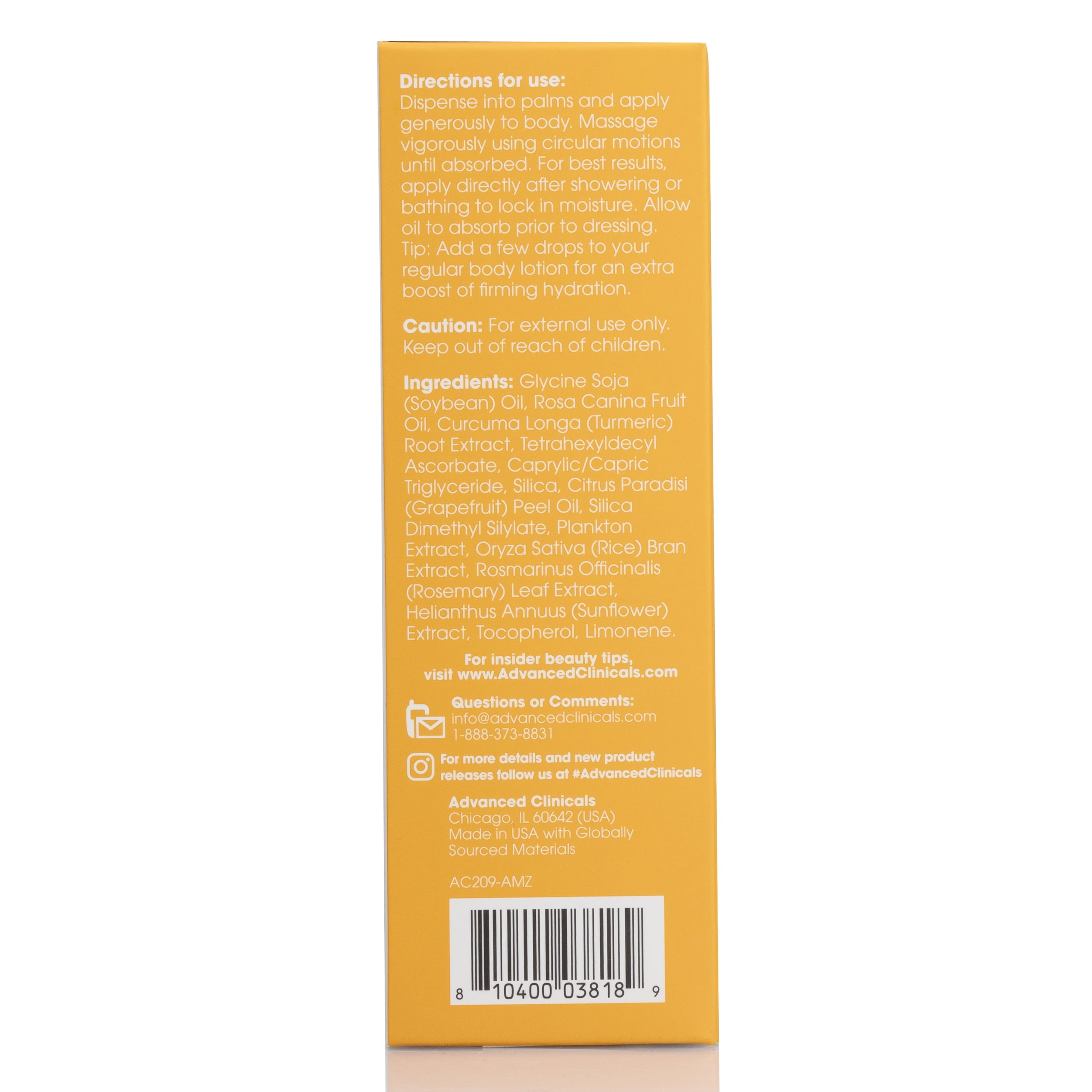 Advanced Clinicals Vitamin C Body Oil 3.8 Fl Oz