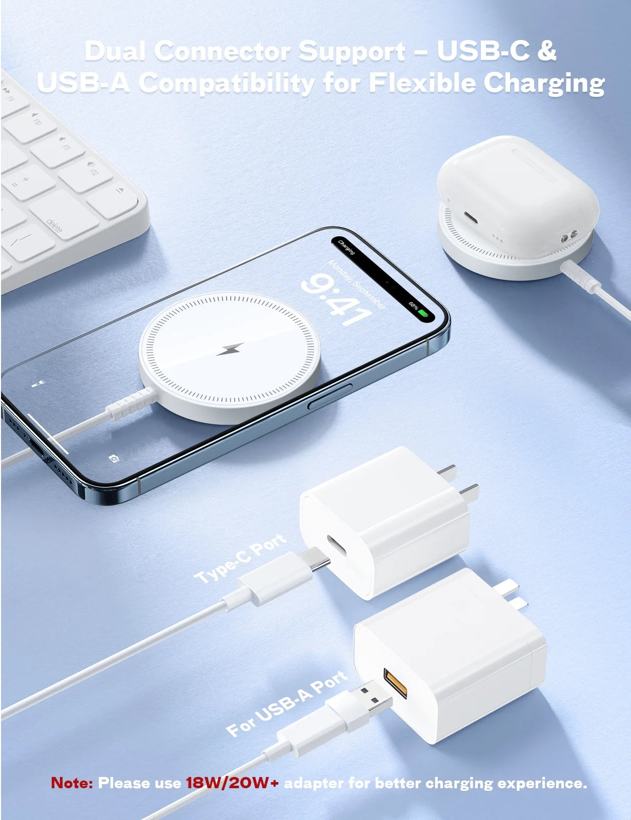 ETEPEHI Magnetic Charger Compatible for Iphone: Wireless Charging Pad Compatible with Iphone 16 15 14 Pro Max plus 13 12 Pro Max & Airpods 4 3 2 Pro, White