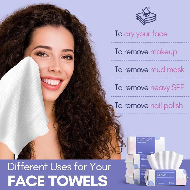 Cotton Face Dry Wipes 80Pcs - Extra Thick Disposable Cleansing Towel, Facial Cle