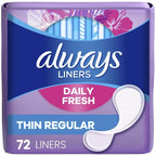 Daily Fresh Thin Panty Liners, Regular Absorbency, Unscented, 72 Count